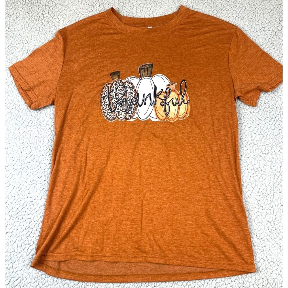 Thankful Pumpkin Graphic T-Shirt Women's XL Orange Fall Thanksgiving Tee